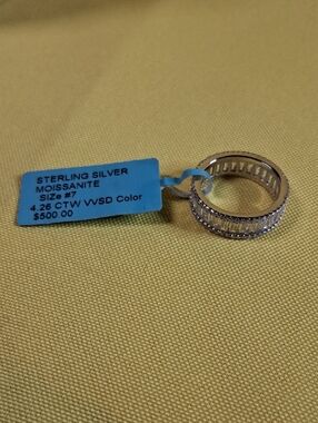 NWT Sterling Silver Moissanite Baguette Eternity Band - Silver Size 7